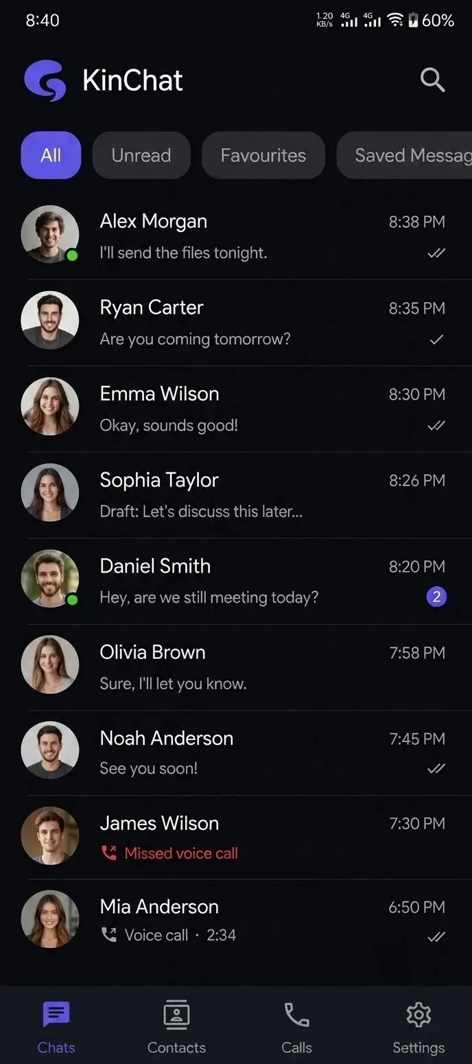 KinChat chat list